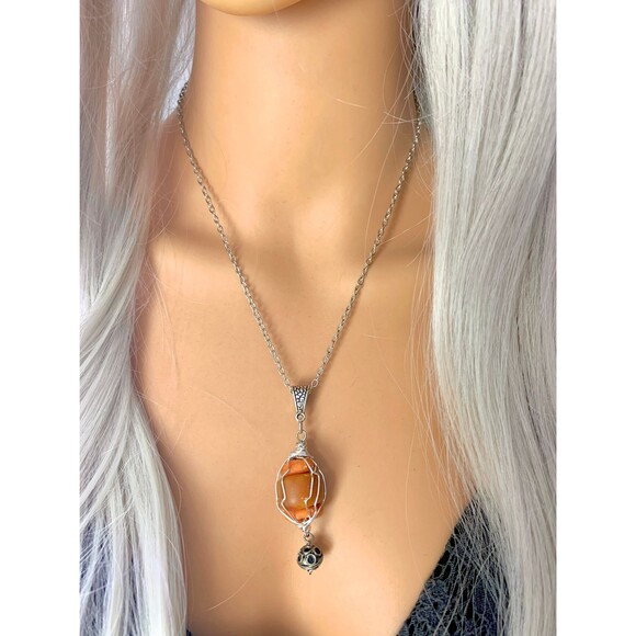 Wire Wrapped Resin Copal Pendant: Berber Silver Necklace - Picture 2 of 5